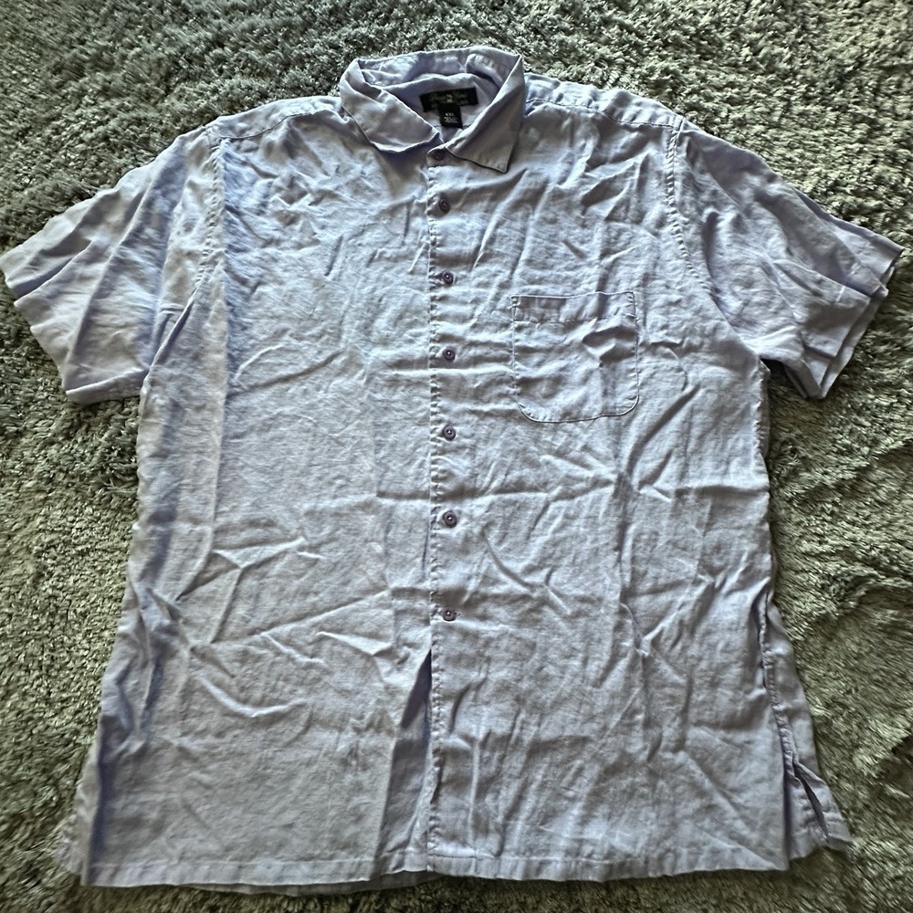 Pronto Uomo Button Up Shirt Mens XXL Purple Short Sleeve 100% Linen